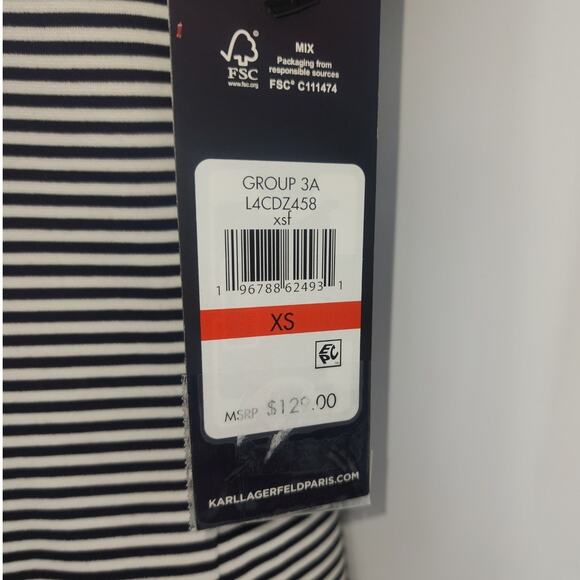 Karl Lagerfeld Paris Striped Knit Pleated Hem Dress Black White XS NWT - Picture 6 of 15